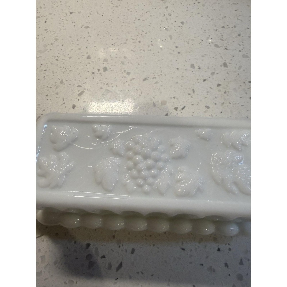 Westmoreland Paneled Grape Butter Dish Mid Century Depression Milk Glass - Picture 3 of 7